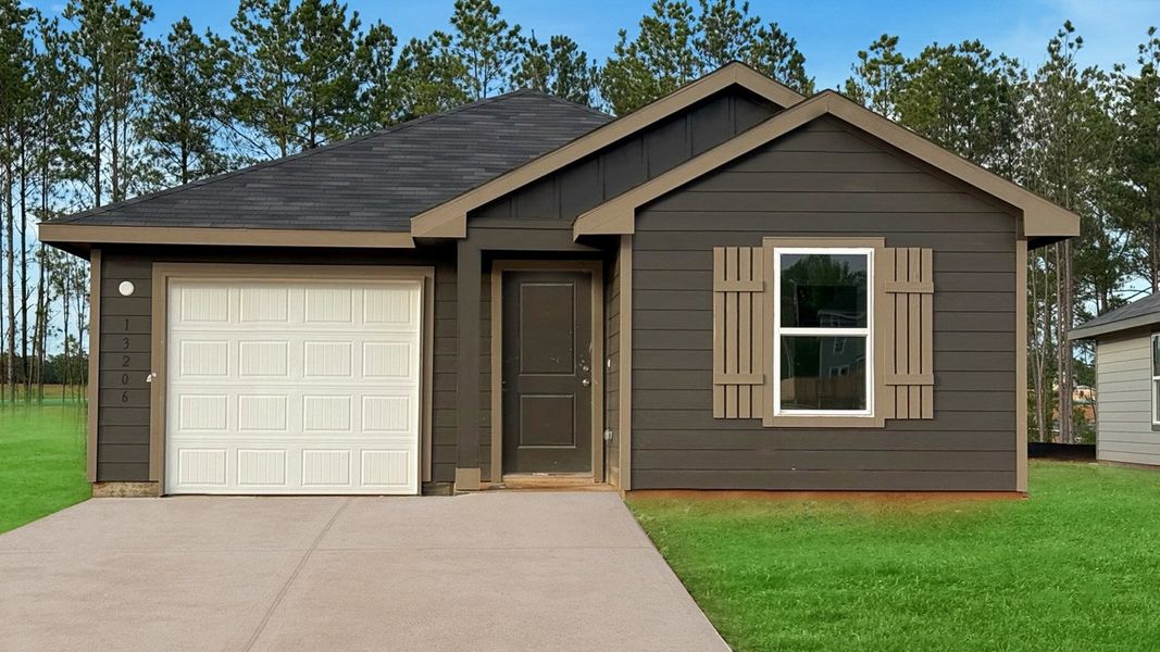 Front exterior of a new home in McCrorey Trails, Conroe, TX, highlighting curb appeal (Image 1). Front exterior of a new home in McCrorey Trails, Conroe, TX, highlighting curb appeal (Image 1).