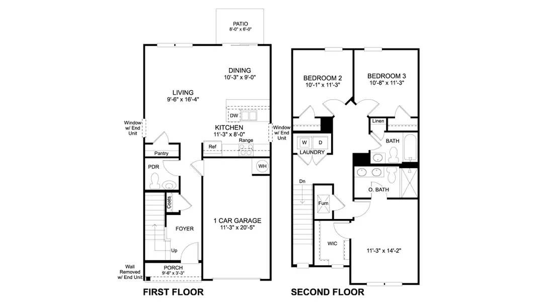 2D floor plan layout of this home in The Arbor Townhomes, Kingsport, TN (Image 2).