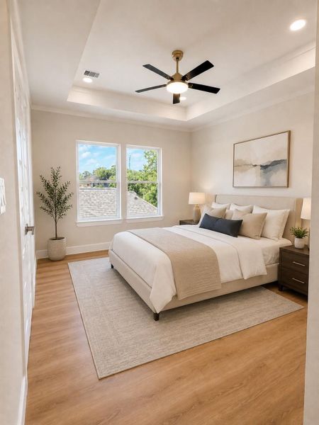 Virtually Staged Primary bed room