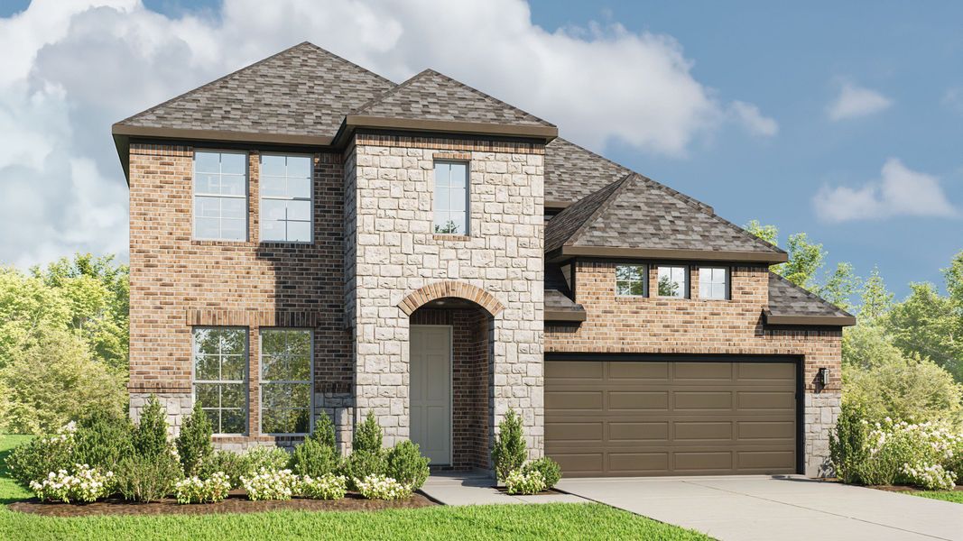 Representative exterior photo of a completed home built from the Elm by DRB Homes in Green Oaks Preserve, Arlington, TX (Image 2). Representative exterior photo of a completed home built from the Elm by DRB Homes in Green Oaks Preserve, Arlington, TX (Image 2).