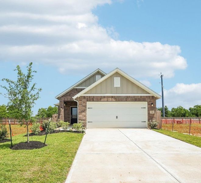 Front exterior of a new home in Aldeana, Bonney, TX, highlighting curb appeal (Image 2). Front exterior of a new home in Aldeana, Bonney, TX, highlighting curb appeal (Image 2).