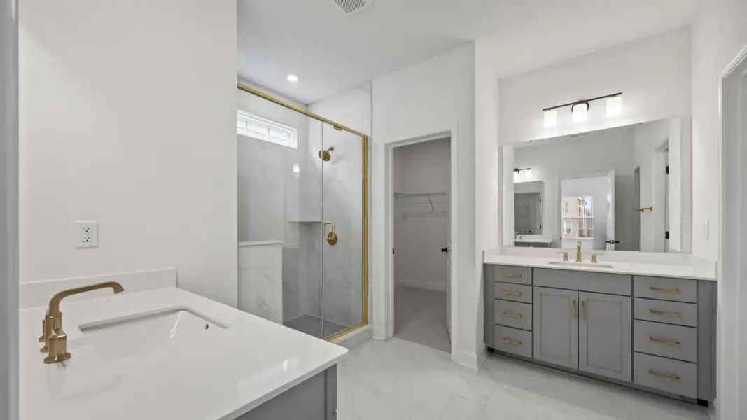 The Brentwood Plan by DRB Homes in River District, Charlotte NC.- Primary Bathroom