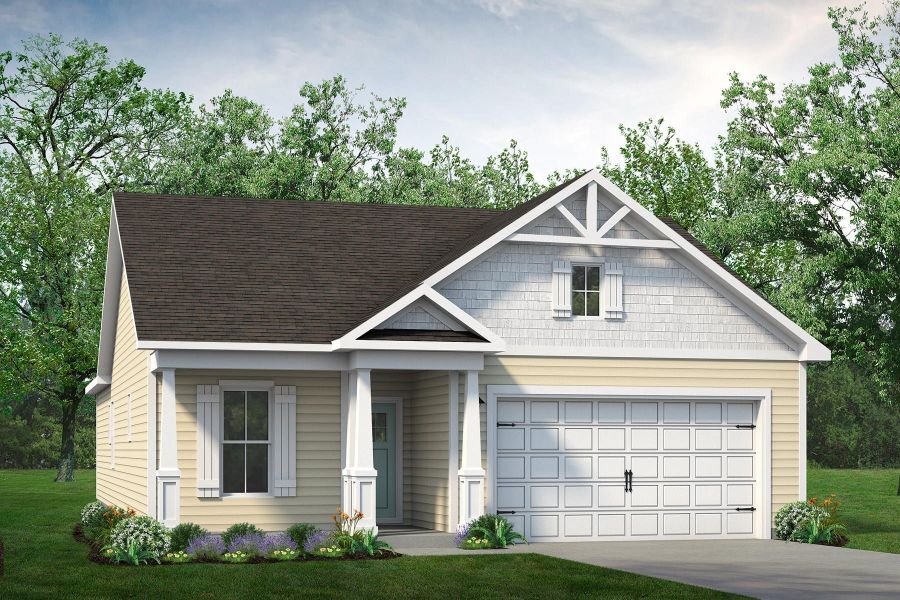 Representative exterior photo of a completed home built from the The Primrose by Chesapeake Homes in Coastal Club of the Carolinas, Calabash, NC (Image 2). Representative exterior photo of a completed home built from the The Primrose by Chesapeake Homes in Coastal Club of the Carolinas, Calabash, NC (Image 2).
