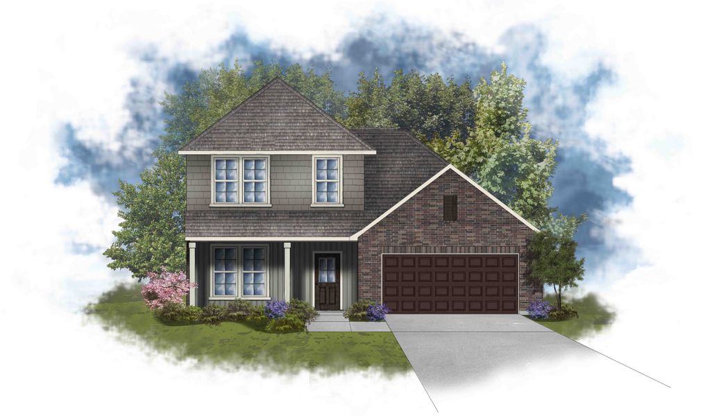 Front exterior of a new home in The Bluffs at Lafayette, Freeport, FL, highlighting curb appeal (Image 1). Front exterior of a new home in The Bluffs at Lafayette, Freeport, FL, highlighting curb appeal (Image 1).