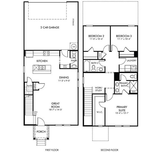 2D floor plan layout for the Oleander by Meritage Homes in Nolen Farm, Gastonia, NC (Image 3).