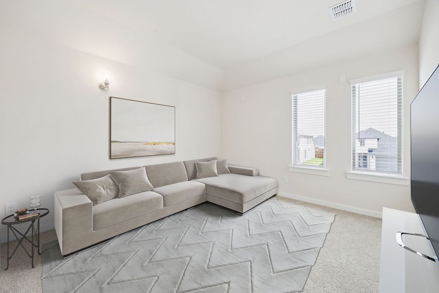 Media Room in the Claret home plan by Trophy Signature Homes – REPRESENTATIVE PHOTO