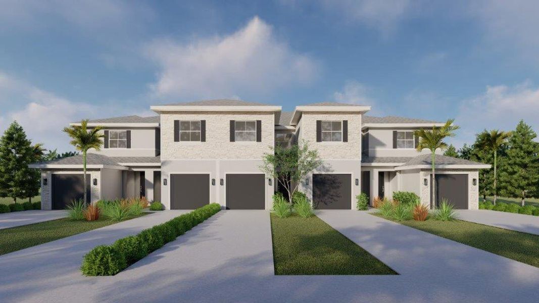 Front exterior of a new home in Lakeside Landing, Royal Palm Beach, FL, highlighting curb appeal (Image 1). Front exterior of a new home in Lakeside Landing, Royal Palm Beach, FL, highlighting curb appeal (Image 1).