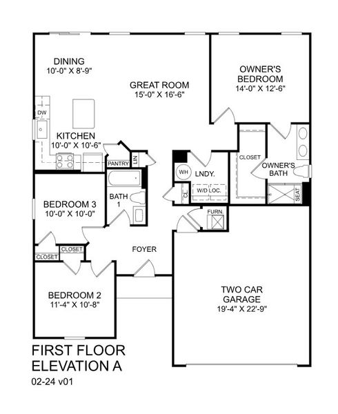 2D floor plan layout for the Grand Bahama by Ryan Homes in Reidville Town Center Cottages, Duncan, SC (Image 2).