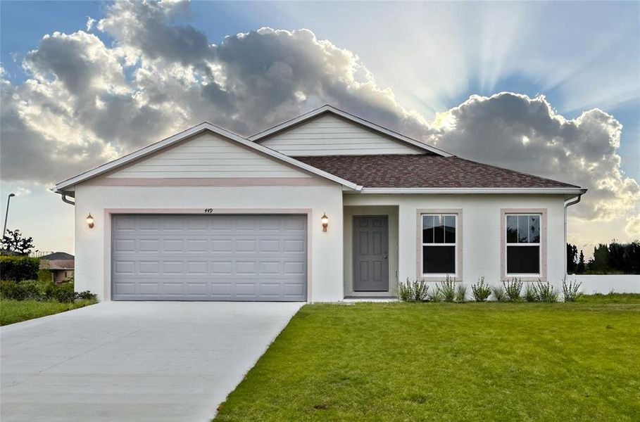 Front exterior of a new home in , Lehigh Acres, FL, highlighting curb appeal (Image 24). Front exterior of a new home in , Lehigh Acres, FL, highlighting curb appeal (Image 24).
