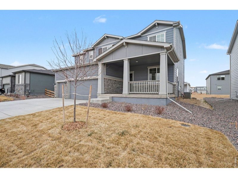 Exterior details and patio area of a home in Poudre Heights: The Alpine Collection, Windsor (Image 26).
