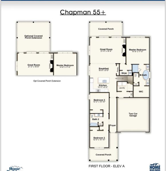 2D floor plan layout of this home in White Oak 55+, Arlington, TN (Image 2). 2D floor plan layout of this home in White Oak 55+, Arlington, TN (Image 2).