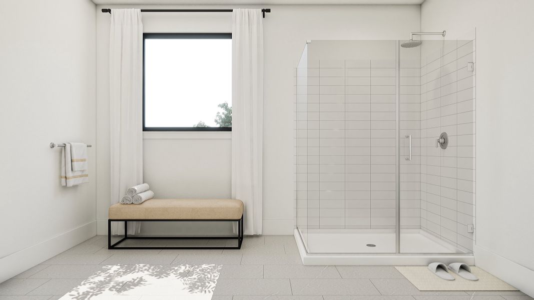 Primary bath with glass shower enclosure