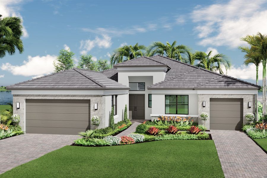Representative exterior photo of a completed home built from the Michele by GL Homes in Valencia Parc at Riverland, Port St. Lucie, FL (Image 22).
