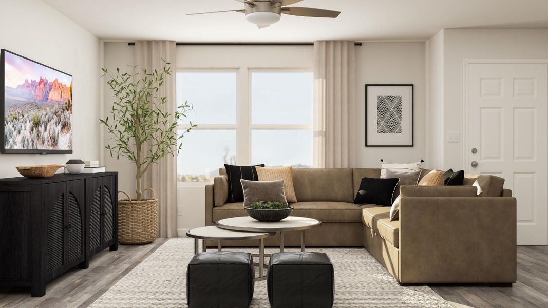 A living room with a couch and a coffee table.