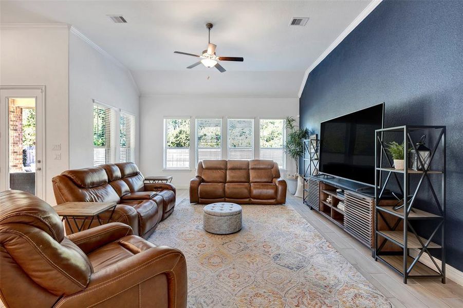 BIG den with all of windows overlooking the quiet backyard.