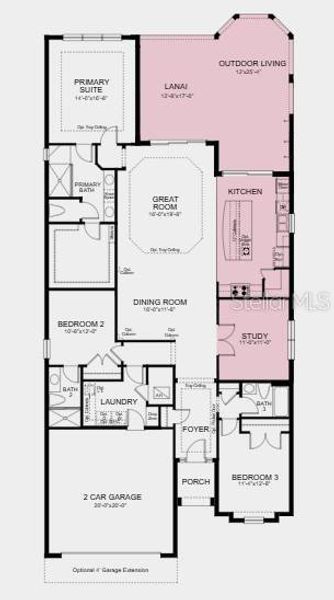 2D floor plan layout of this home in Esplanade at Wiregrass Ranch, Wesley Chapel, FL (Image 2).