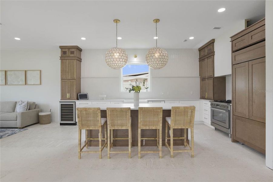 Sleek and elegant kitchen with Serena and Lily accents.