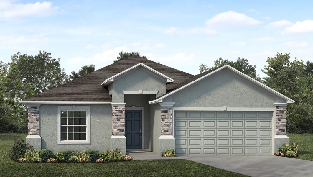 Representative exterior photo of a completed home built from the The Charlotte by Southern Homes in Sand Lake Groves, Bartow, FL (Image 4). Representative exterior photo of a completed home built from the The Charlotte by Southern Homes in Sand Lake Groves, Bartow, FL (Image 4).