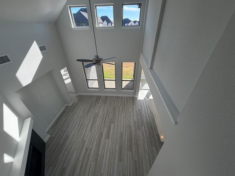 Ariel view of the living room from game room