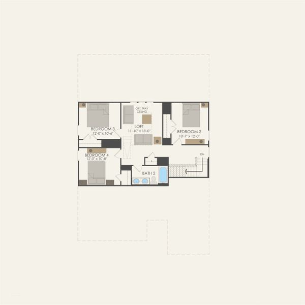 2D floor plan layout for the Keller by Pulte Homes in Parks of Village Creek, Burleson, TX (Image 6).