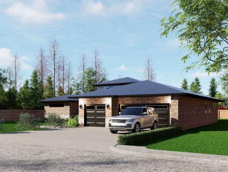 View of front of home with brick siding, driveway, and an attached garage View of front of home with brick siding, driveway, and an attached garage
