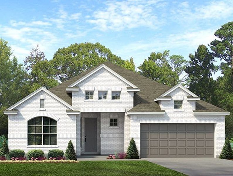 Front exterior of a new home in Jordan Ranch, Fulshear, TX, highlighting curb appeal (Image 1). Front exterior of a new home in Jordan Ranch, Fulshear, TX, highlighting curb appeal (Image 1).
