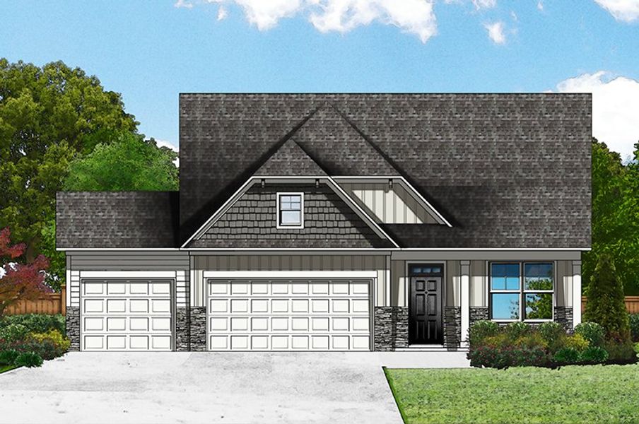 Elevation D - 3 Car Garage & Ext. Porch