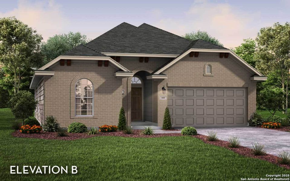 Front exterior of a new home in The Woodlands at Medina Hills, Mico, TX, highlighting curb appeal (Image 1). Front exterior of a new home in The Woodlands at Medina Hills, Mico, TX, highlighting curb appeal (Image 1).