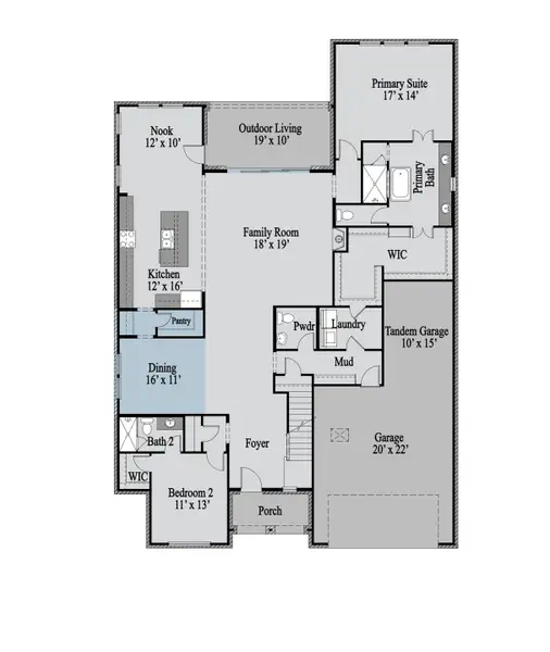 2D floor plan layout of this home in Cambridge Crossing, Celina, TX (Image 4).