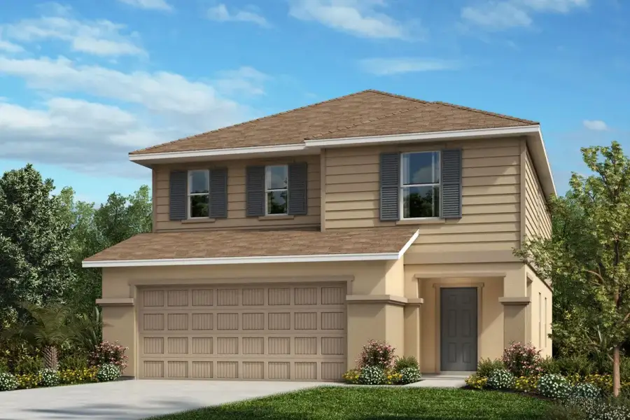 Representative exterior photo of a completed home built from the 2107 by KB Home in Conley Cove, Wimauma, FL (Image 6). Representative exterior photo of a completed home built from the 2107 by KB Home in Conley Cove, Wimauma, FL (Image 6).