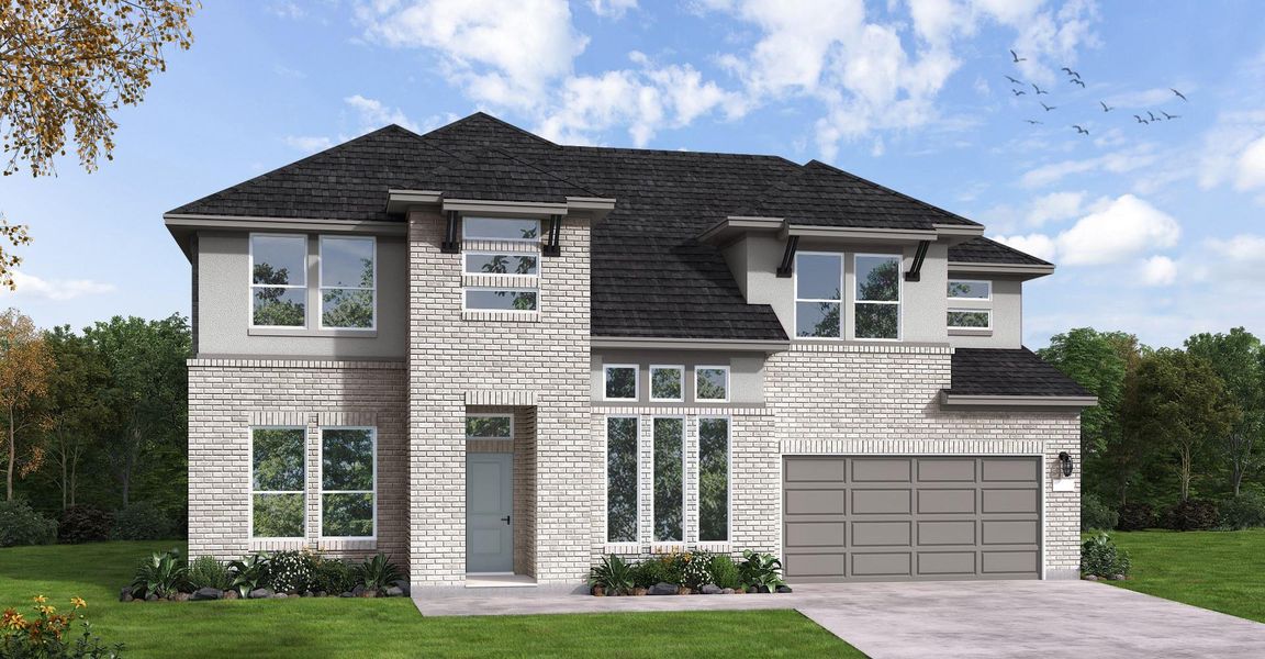Front exterior of a new home in Pomona, Manvel, TX, highlighting curb appeal (Image 1). Front exterior of a new home in Pomona, Manvel, TX, highlighting curb appeal (Image 1).