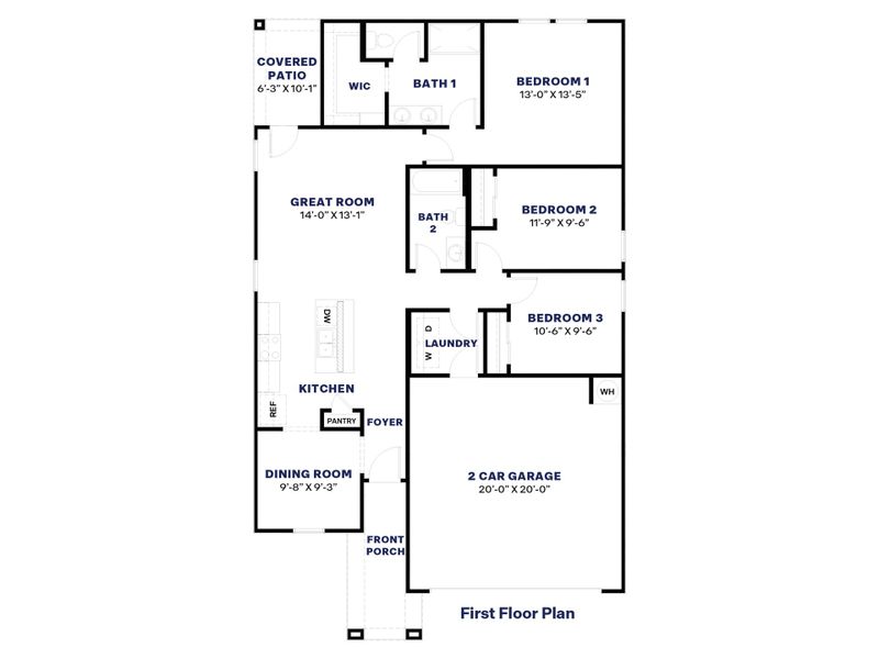 2D floor plan layout for the Abbot by D.R. Horton in Moonlight, Maricopa, AZ (Image 4).