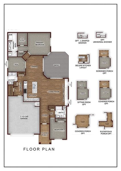 2D floor plan layout for the Portico + by Perfection Builders in The Courtyards at Oakland Hills, Louisville, KY (Image 4).