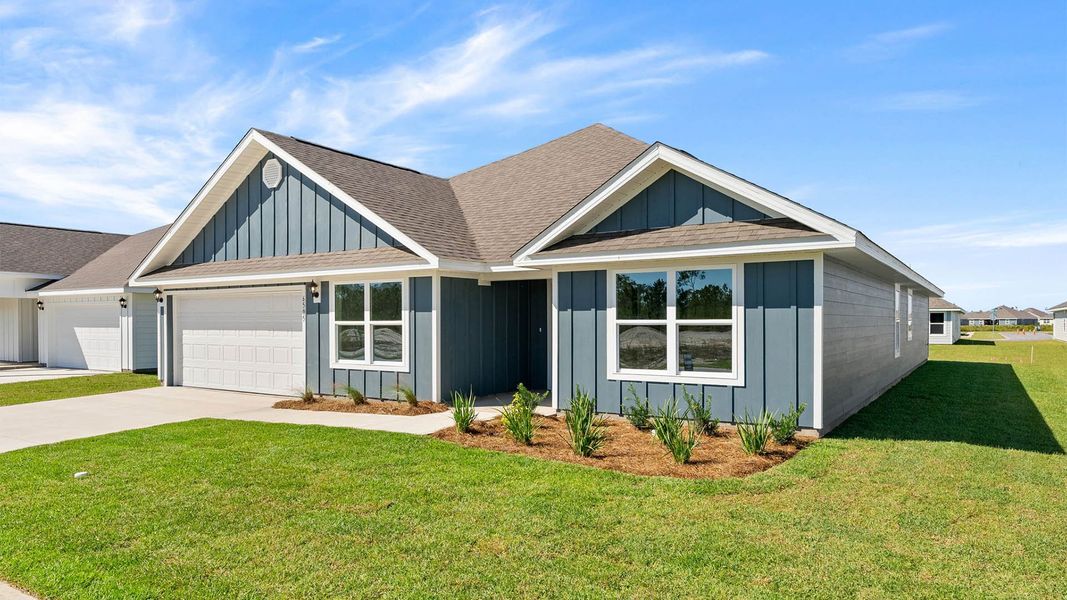 Front exterior of a new home in Liberty, Panama City, FL, highlighting curb appeal (Image 2).