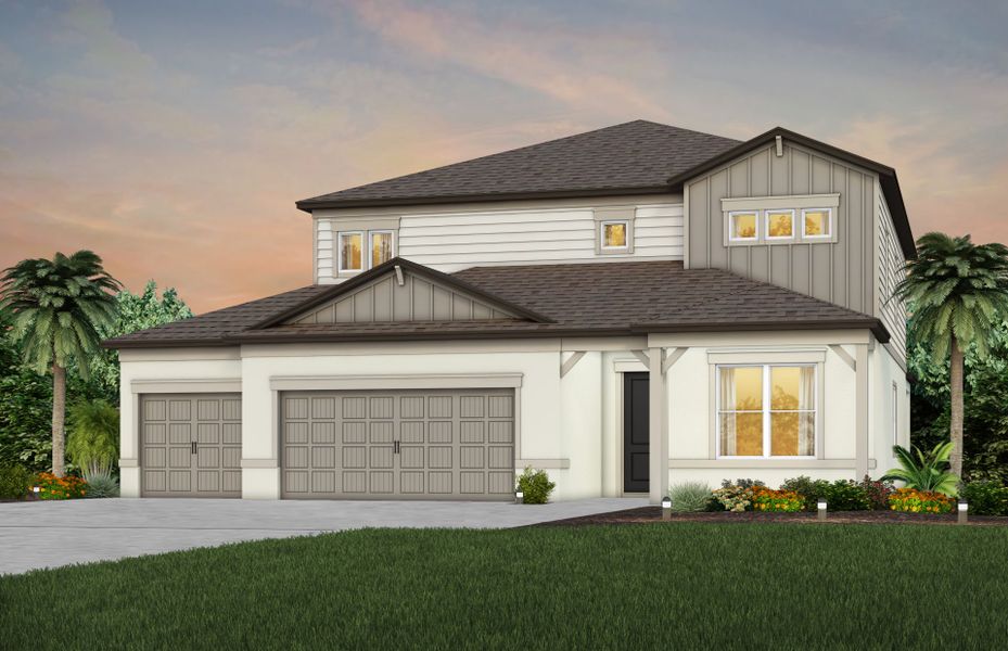 Representative exterior photo of a completed home built from the Yorkshire 3-Car by Pulte Homes in Riversong, Parrish, FL (Image 2).