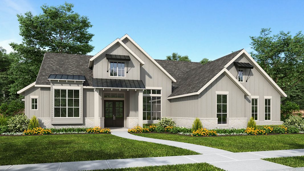 Representative exterior photo of a completed home built from the 3850A by Perry Homes in Vintage Oaks, New Braunfels, TX (Image 3). Representative exterior photo of a completed home built from the 3850A by Perry Homes in Vintage Oaks, New Braunfels, TX (Image 3).