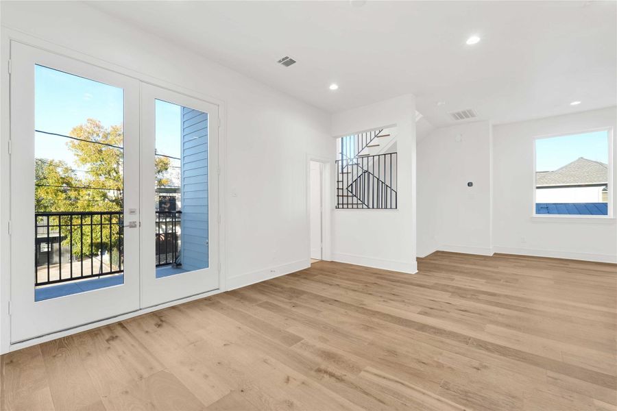 Dining room area and the balcony.