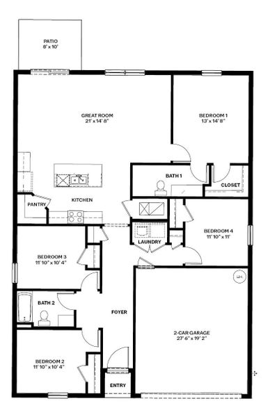 2D floor plan layout for the Fletcher by D.R. Horton in Emerson Pointe, Ocala, FL (Image 3). 2D floor plan layout for the Fletcher by D.R. Horton in Emerson Pointe, Ocala, FL (Image 3).