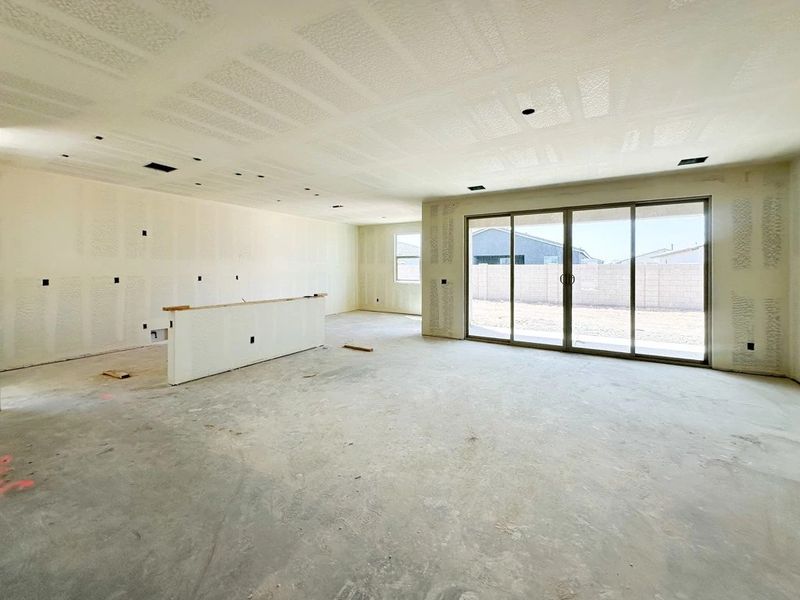 Great room, kitchen and dining