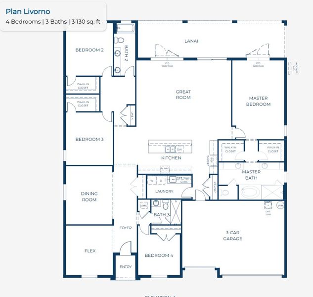 2D floor plan layout for the Livorno by Maronda Homes in South Gulf Cove, Port Charlotte, FL (Image 5).