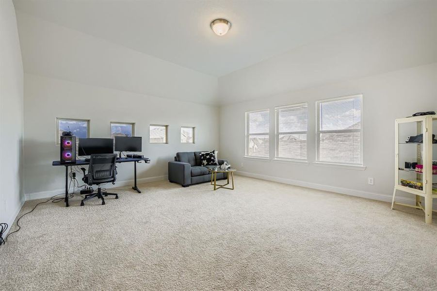 Office with light colored carpet Office with light colored carpet