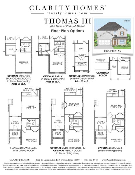 2D floor plan layout for the Thomas III by Clarity Homes in The Lakes At Park Of Aledo, Aledo, TX (Image 1).
