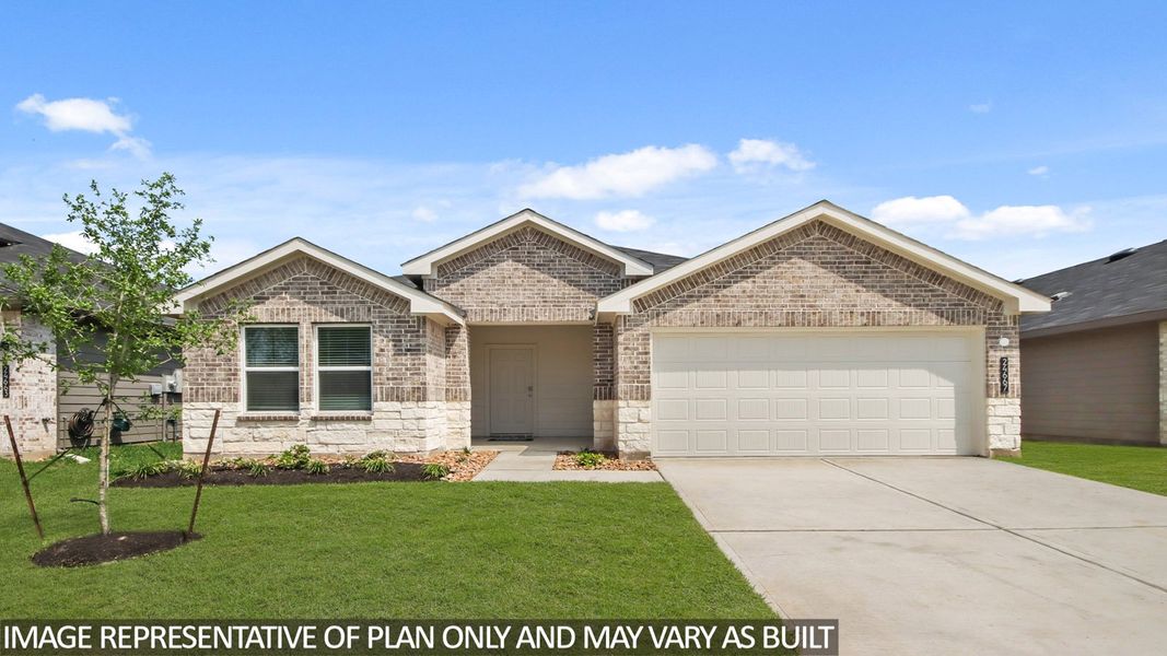 Representative exterior photo of a completed home built from the Denton by D.R. Horton in Grand Pines, Magnolia, TX (Image 1). Representative exterior photo of a completed home built from the Denton by D.R. Horton in Grand Pines, Magnolia, TX (Image 1).