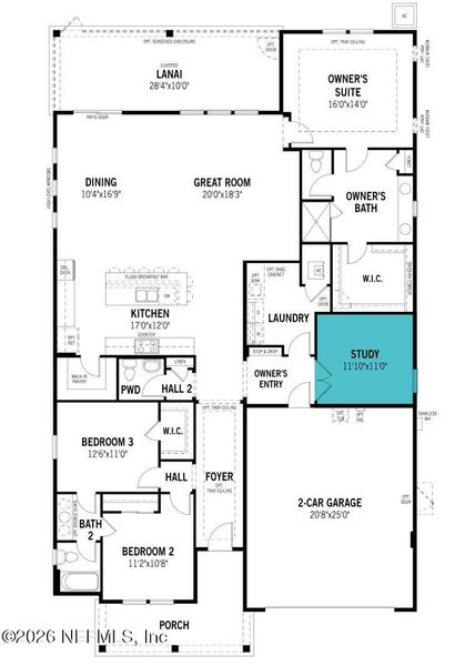 2D floor plan layout of this home in RiverTown, St. Johns, FL (Image 4).