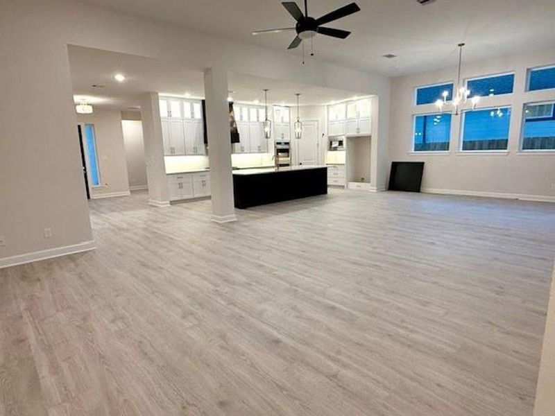 View of Kitchen and Dining from Living area View of Kitchen and Dining from Living area