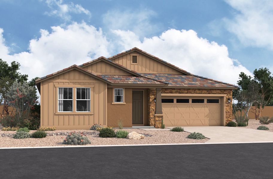 Representative exterior photo of a completed home built from the Irwin by Beazer Homes in Tirreno at IronWing, Litchfield Park, AZ (Image 2).