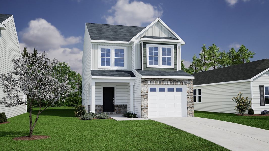 Representative exterior photo of a completed home built from the Bartow - Genesis Value Collection by Mungo Homes in Hidden Springs, Lexington, SC (Image 21). Representative exterior photo of a completed home built from the Bartow - Genesis Value Collection by Mungo Homes in Hidden Springs, Lexington, SC (Image 21).