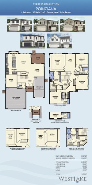 2D floor plan layout for the Poinciana by Minto Communities in Westlake, Loxahatchee, FL (Image 3).
