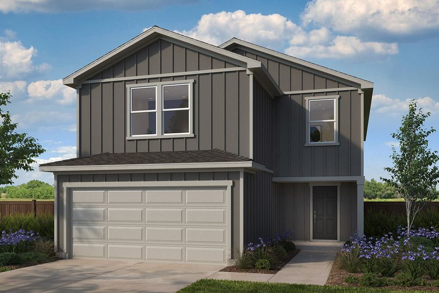 Representative exterior photo of a completed home built from the 2587 by KB Home in Sunset Oaks, Maxwell, TX (Image 5). Representative exterior photo of a completed home built from the 2587 by KB Home in Sunset Oaks, Maxwell, TX (Image 5).