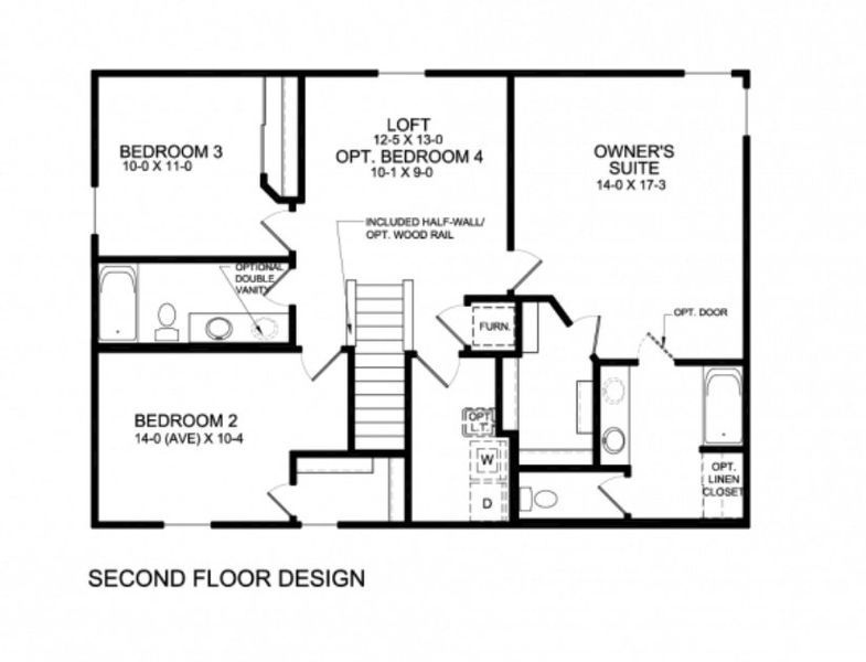 2D floor plan layout for the Greenbriar by Fischer Homes in Three Rivers, Euharlee, GA (Image 6).